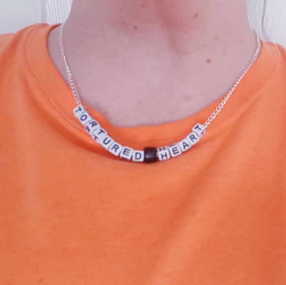 Tortured Heart Necklace Hand Crafted Black and White - Picture 10 of 14